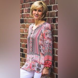 Nic + Zoe patchwork bohemian Print Women's Top